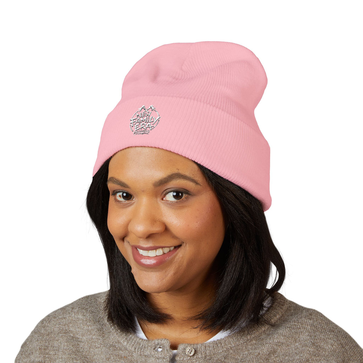 Embroidered Daisy Cuffed Beanie — Yellow Knit Winter Hat