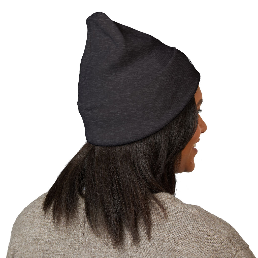 Embroidered Daisy Cuffed Beanie — Yellow Knit Winter Hat