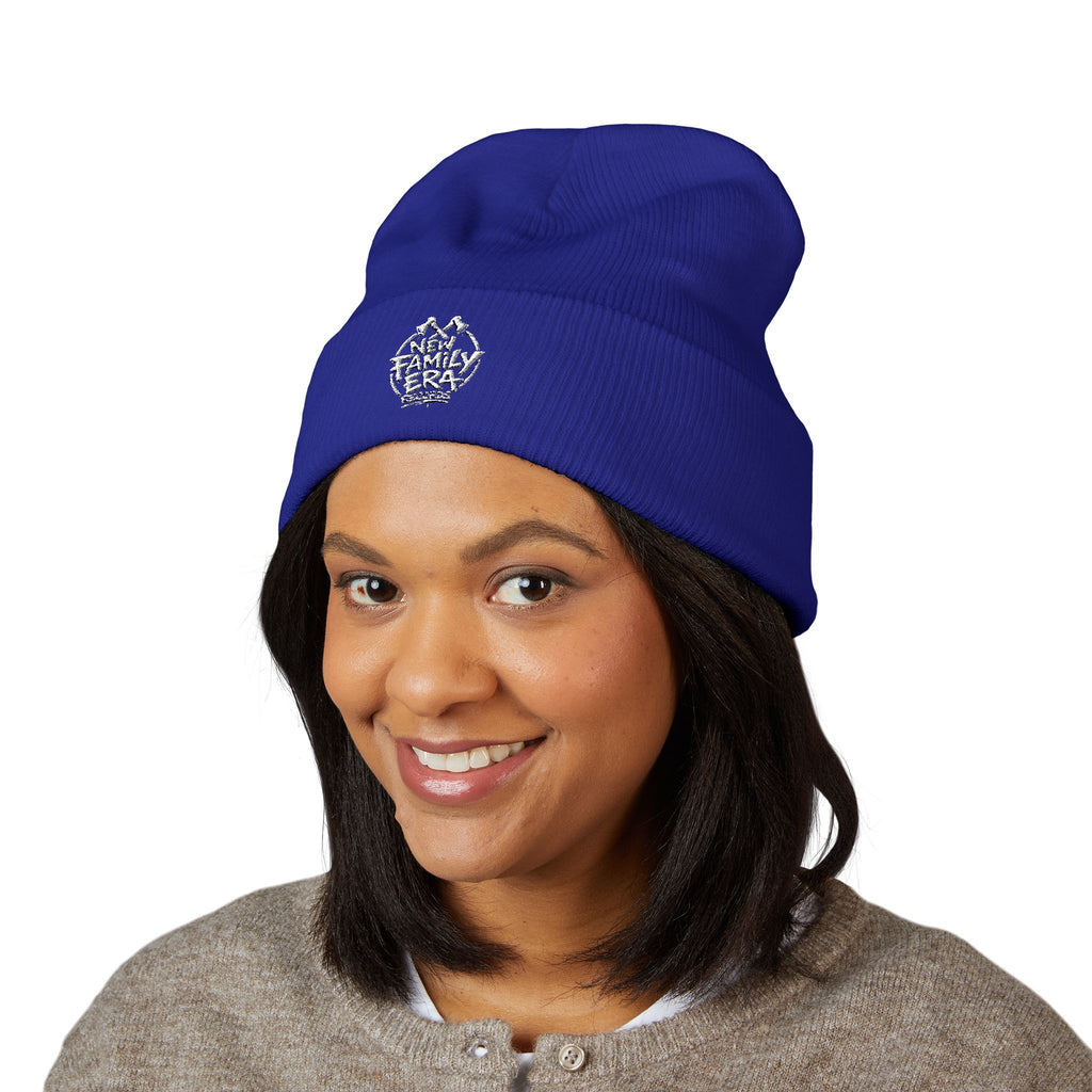 Embroidered Daisy Cuffed Beanie — Yellow Knit Winter Hat
