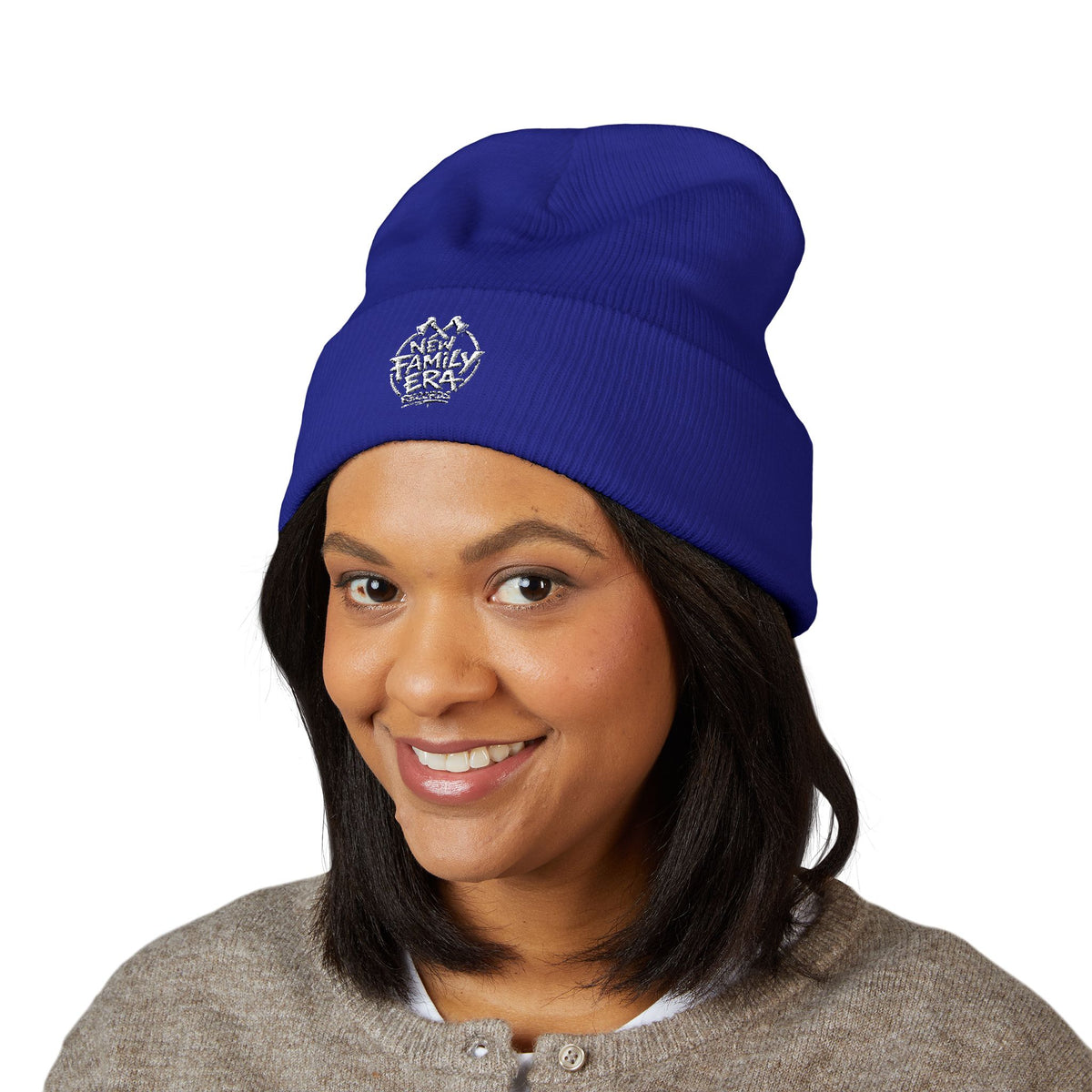 Embroidered Daisy Cuffed Beanie — Yellow Knit Winter Hat