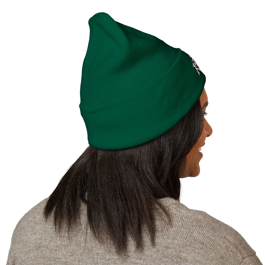 Embroidered "Sad Klownz" Cuffed Beanie — Yellow Knit Winter Hat