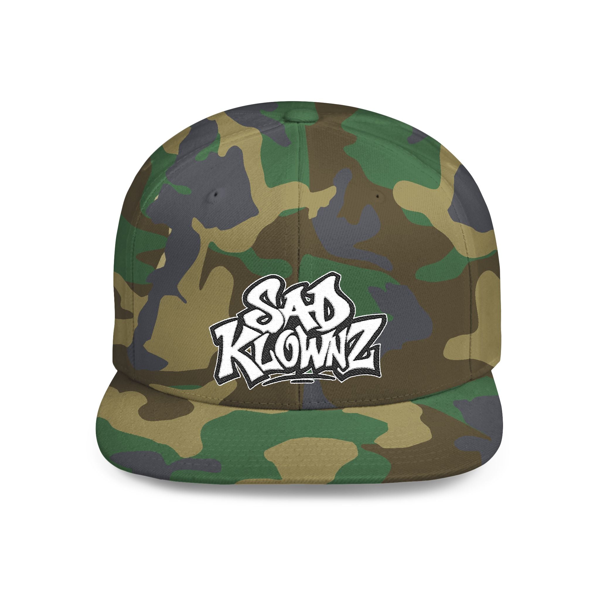 Flat Bill Snapback Cap — Bold "Sad Klownz" Graffiti Logo