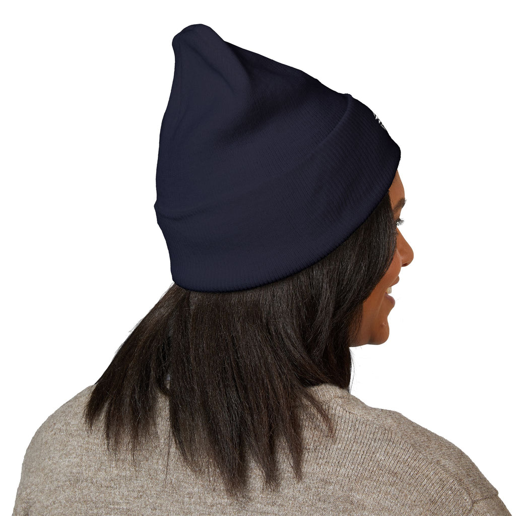 Embroidered Daisy Cuffed Beanie — Yellow Knit Winter Hat