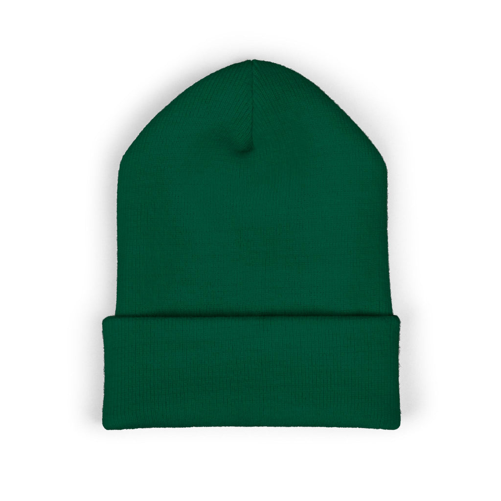 Embroidered Daisy Cuffed Beanie — Yellow Knit Winter Hat