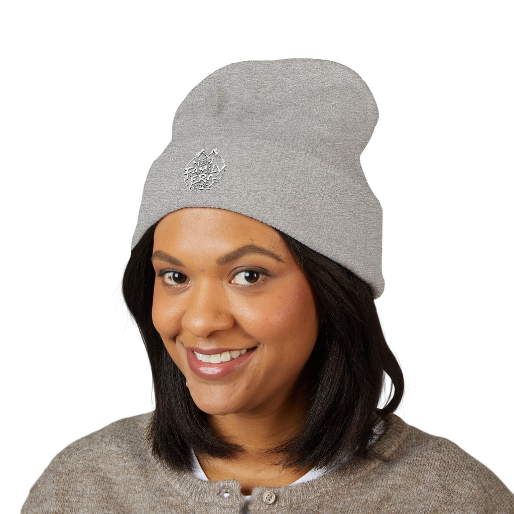 Embroidered Daisy Cuffed Beanie — Yellow Knit Winter Hat