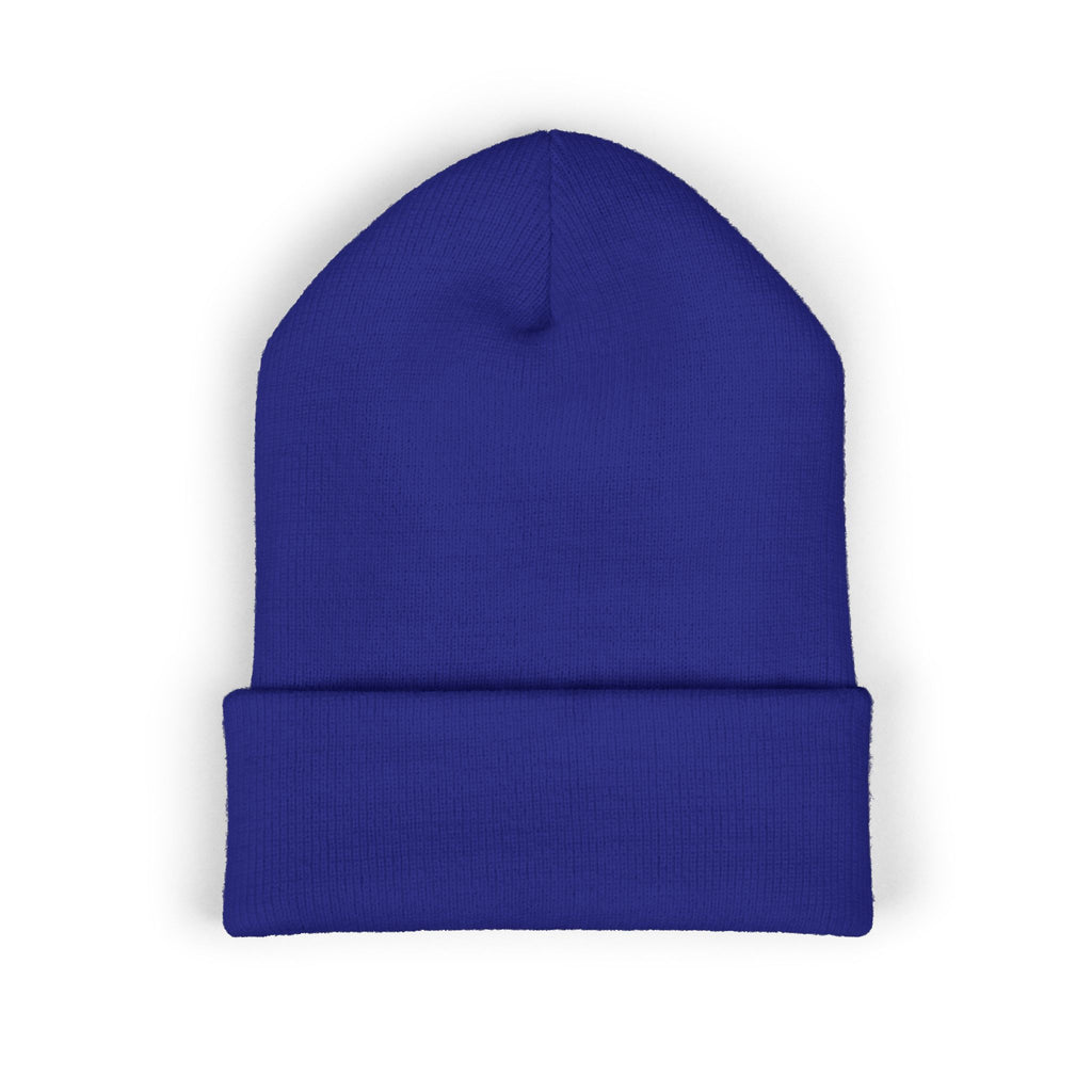 Embroidered "Sad Klownz" Cuffed Beanie — Yellow Knit Winter Hat