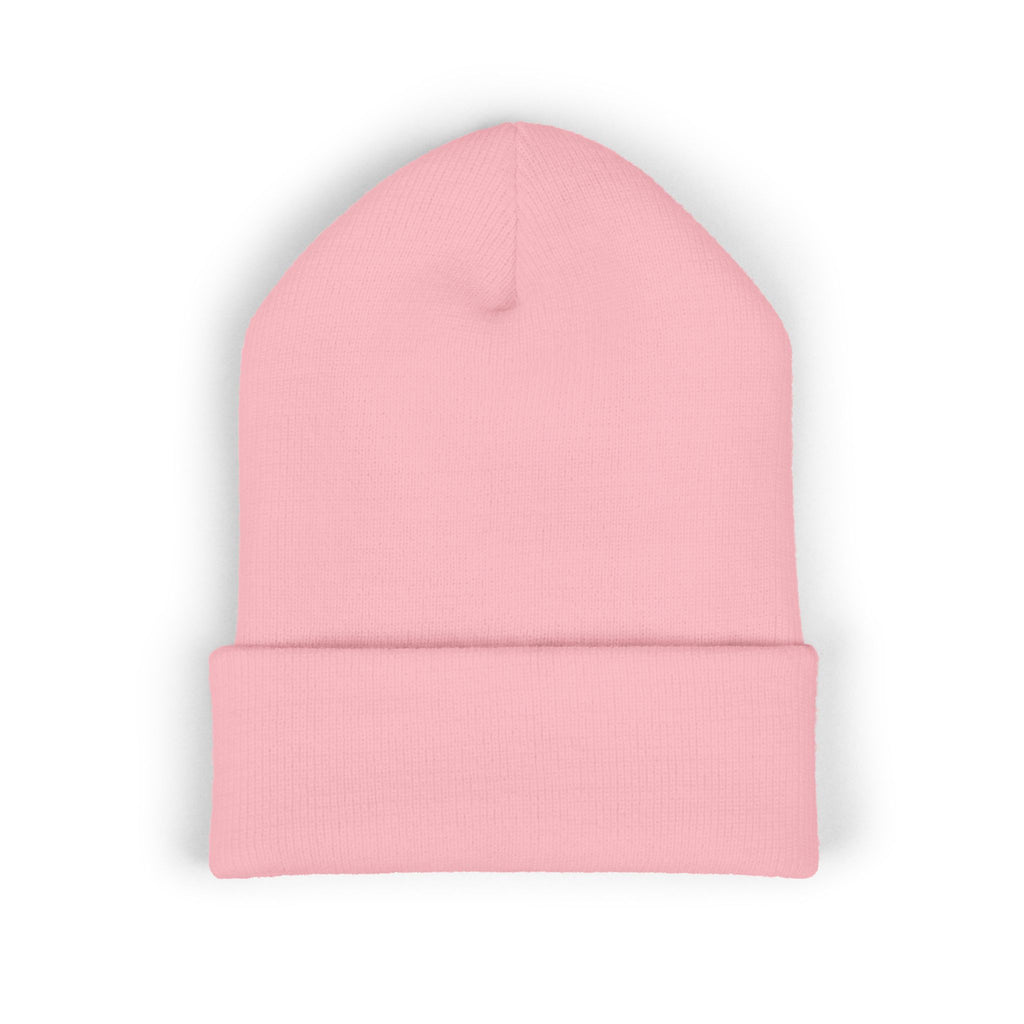 Embroidered Daisy Cuffed Beanie — Yellow Knit Winter Hat