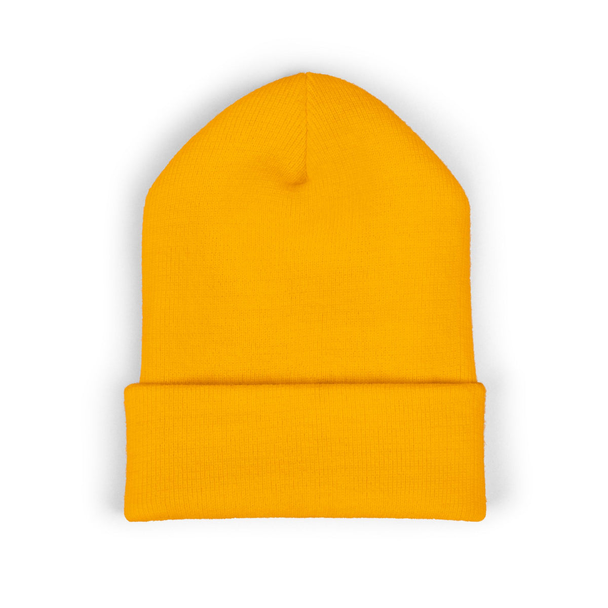 Embroidered "Sad Klownz" Cuffed Beanie — Yellow Knit Winter Hat