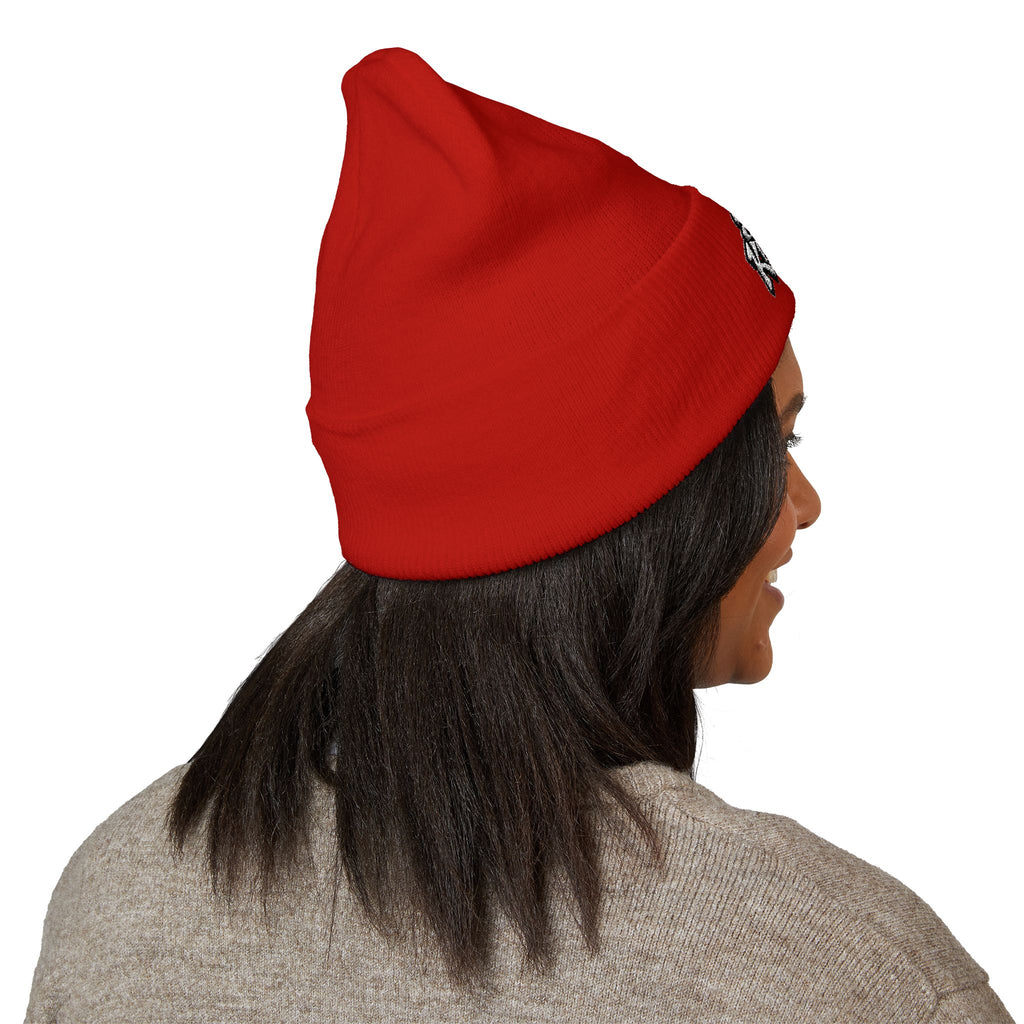 Embroidered "Sad Klownz" Cuffed Beanie — Yellow Knit Winter Hat