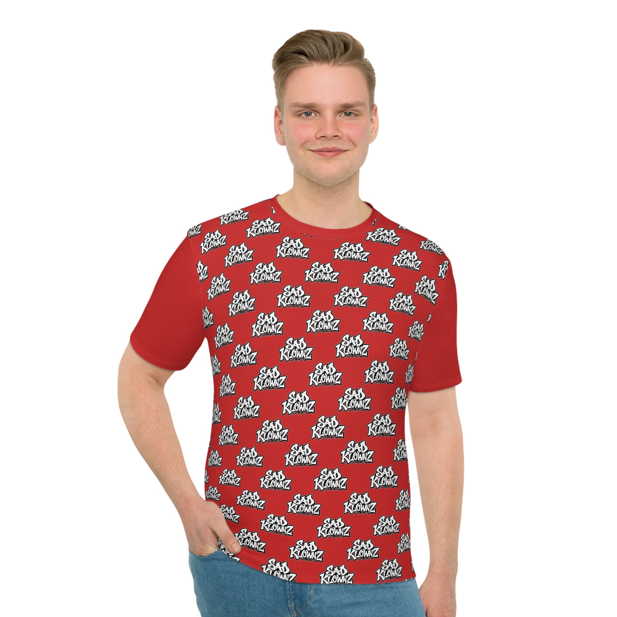 All-Over "Road Kingz" Pattern Red Loose Fit T‑Shirt