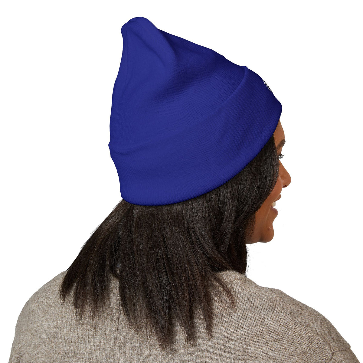 Embroidered Daisy Cuffed Beanie — Yellow Knit Winter Hat
