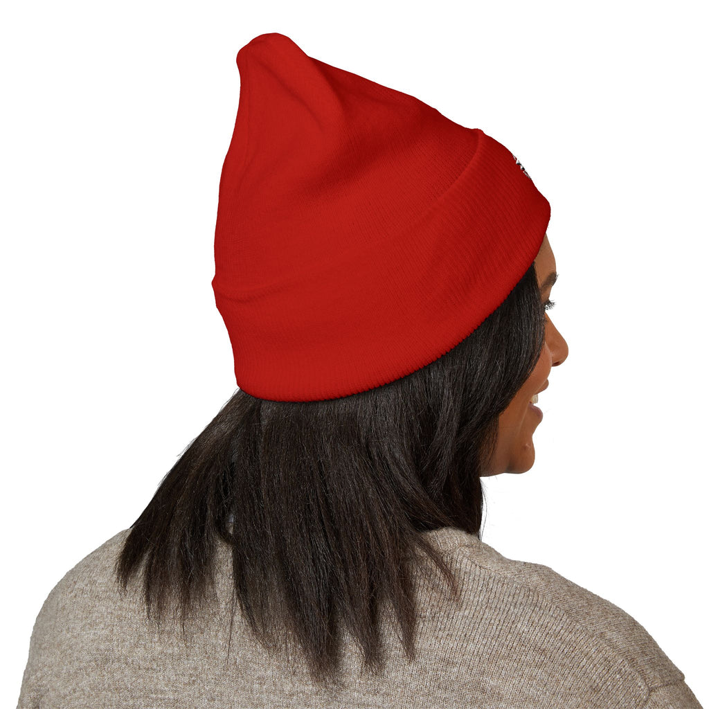 Embroidered Daisy Cuffed Beanie — Yellow Knit Winter Hat